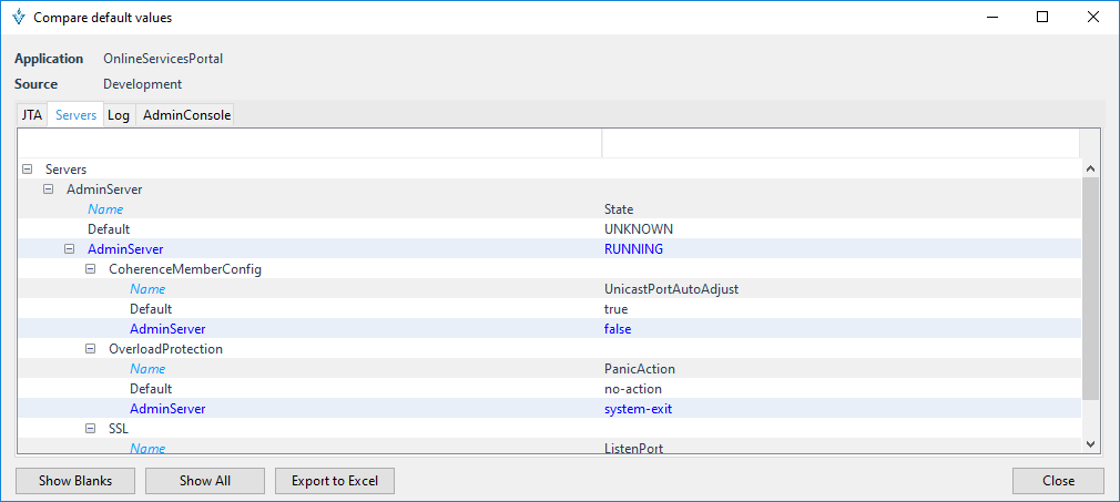 Ventana Comparar con base a componente