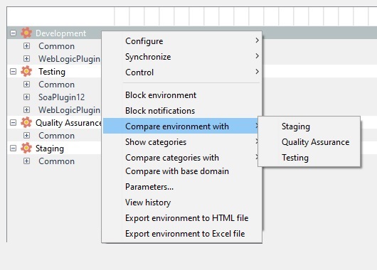 menu compare environment whit