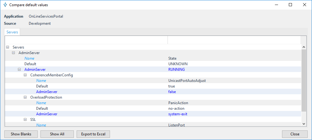 Ventana Comparar con base a componente